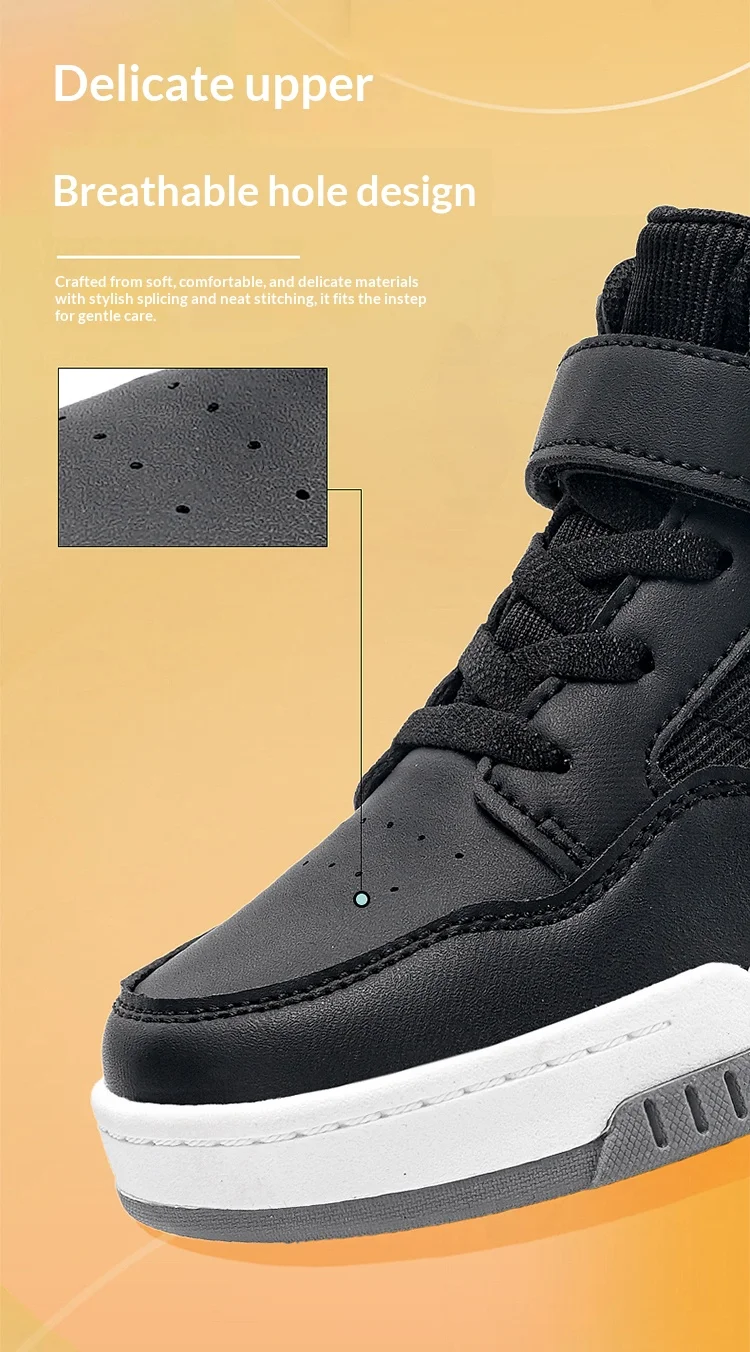 A pair of children's four-season leather high-top sports shoes, durable and fashionable sneakers, sizes 28-36,YZ-8888