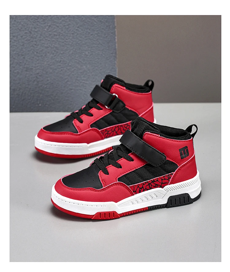 A pair of children's four-season leather high-top sports shoes, durable and fashionable sneakers, sizes 28-36,YZ-8888