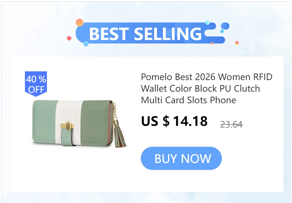 Pomelo Best Tri‑Color Women's Wallet PU Leather Long Zipper RFID Blocking Large Capacity 9 Card Slots Tassel Pendant Fits Phone