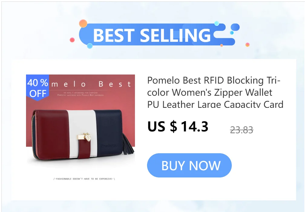 Pomelo Best Tri‑Color Women's Wallet PU Leather Long Zipper RFID Blocking Large Capacity 9 Card Slots Tassel Pendant Fits Phone