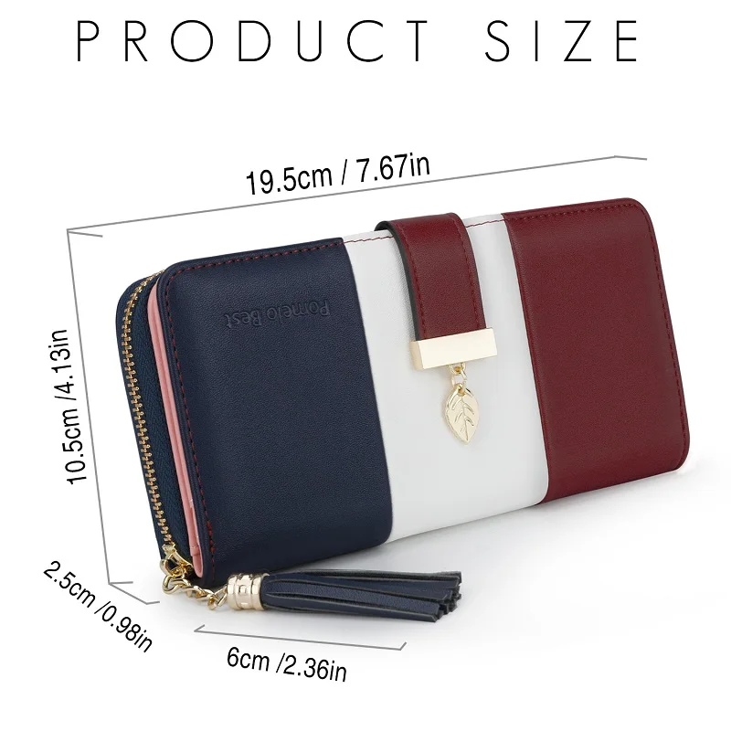 Pomelo Best Tri‑Color Women's Wallet PU Leather Long Zipper RFID Blocking Large Capacity 9 Card Slots Tassel Pendant Fits Phone