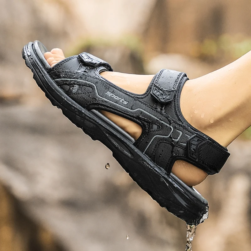 Outdoor Men's Sandals Casual Anti-Slip Soft Bottom Hiking Beach Flat Shoes Summer Open-Toe Brathable Walking Sandials