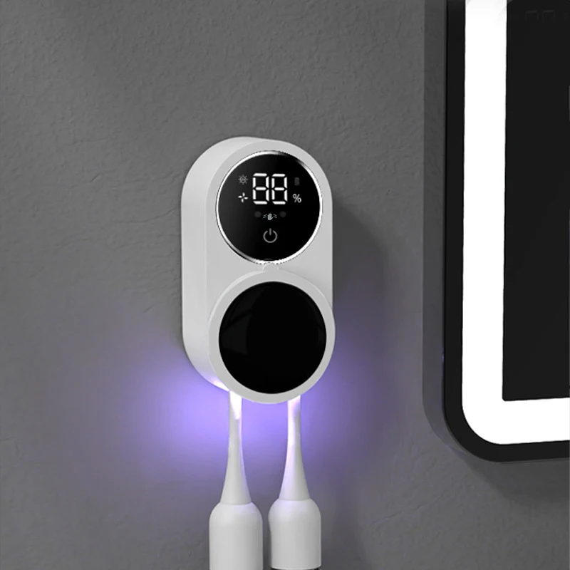 Toothbrush Sterilizer, Wall Mounted Toothbrush Holder, Automatic Sensing Toothbrush Storage Rack, with 2 Brush Slots