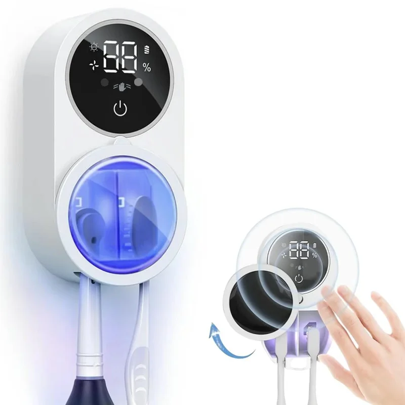 Toothbrush Sterilizer, Wall Mounted Toothbrush Holder, Automatic Sensing Toothbrush Storage Rack, with 2 Brush Slots