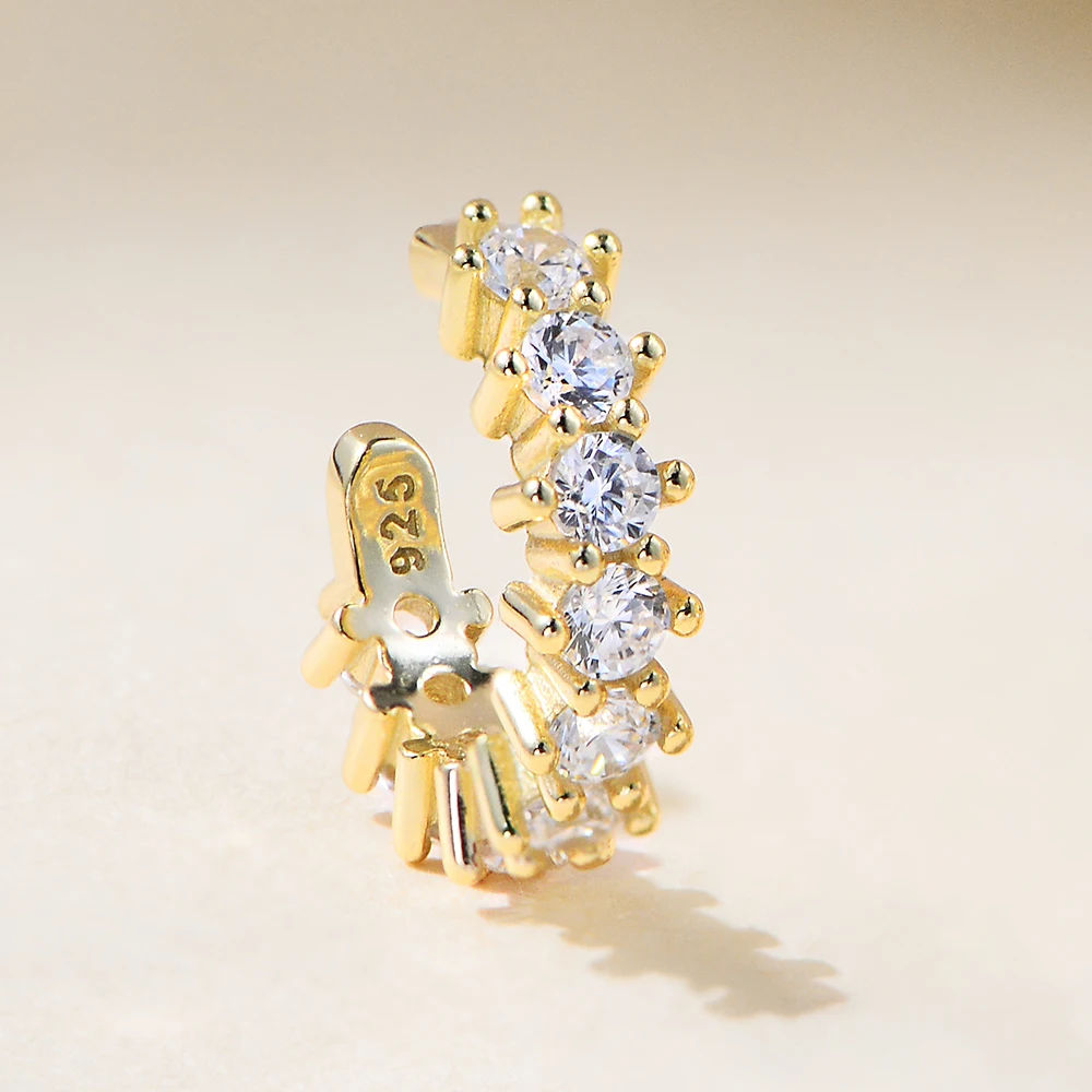 S925 Sterling Silver C-Shaped Zircon Ear Cuff No Piercing Required Luxury Minimalist Versatile Women's Earrings