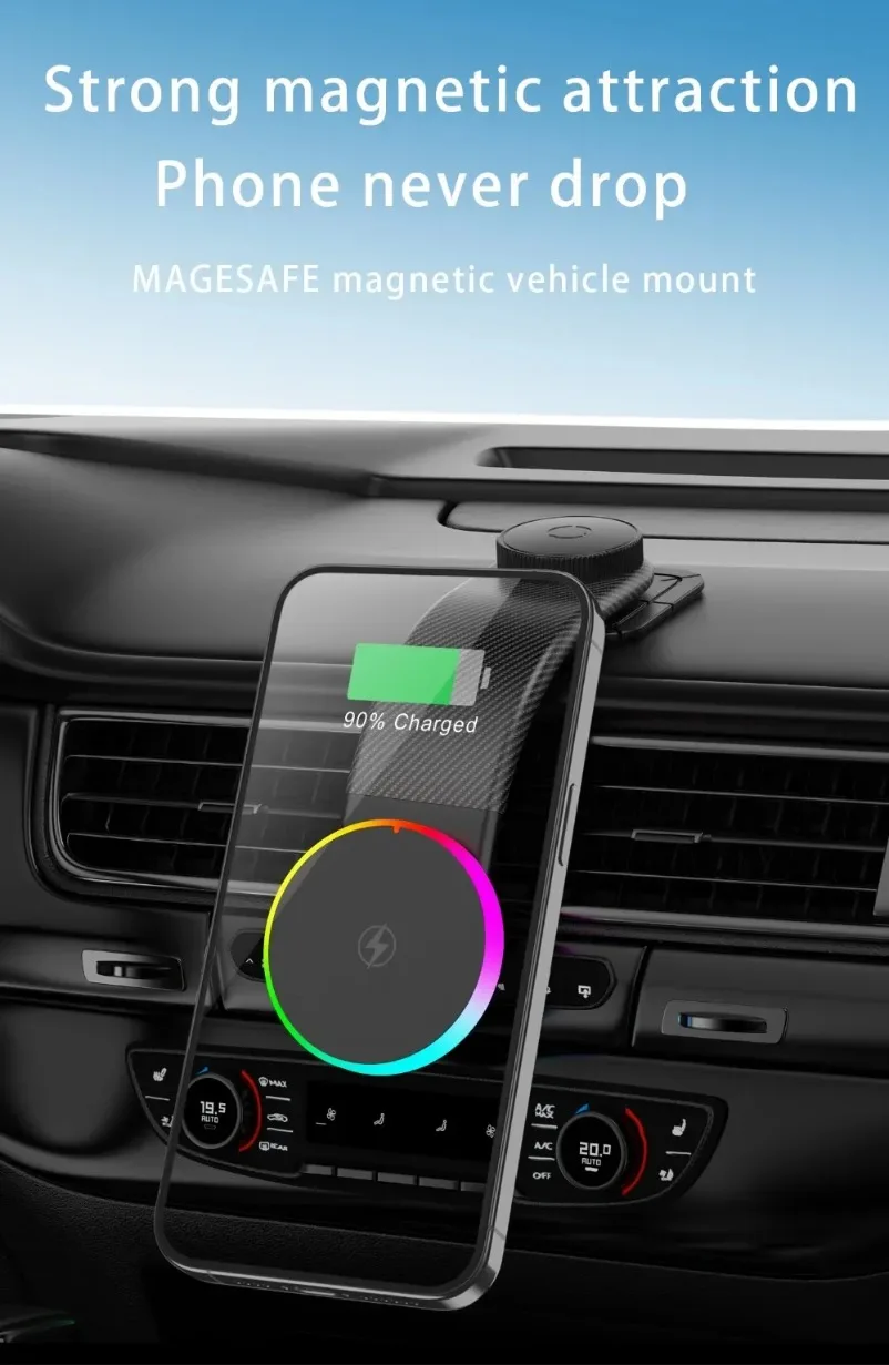 Dashboard Self-adhesive Car Magnetic 15W Wireless Charger Phone Holder Stand For iPhone 17 Samsung Xiaomi Fast Charging Station