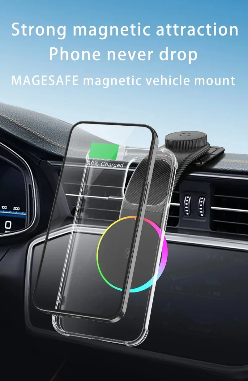 Dashboard Self-adhesive Car Magnetic 15W Wireless Charger Phone Holder Stand For iPhone 17 Samsung Xiaomi Fast Charging Station