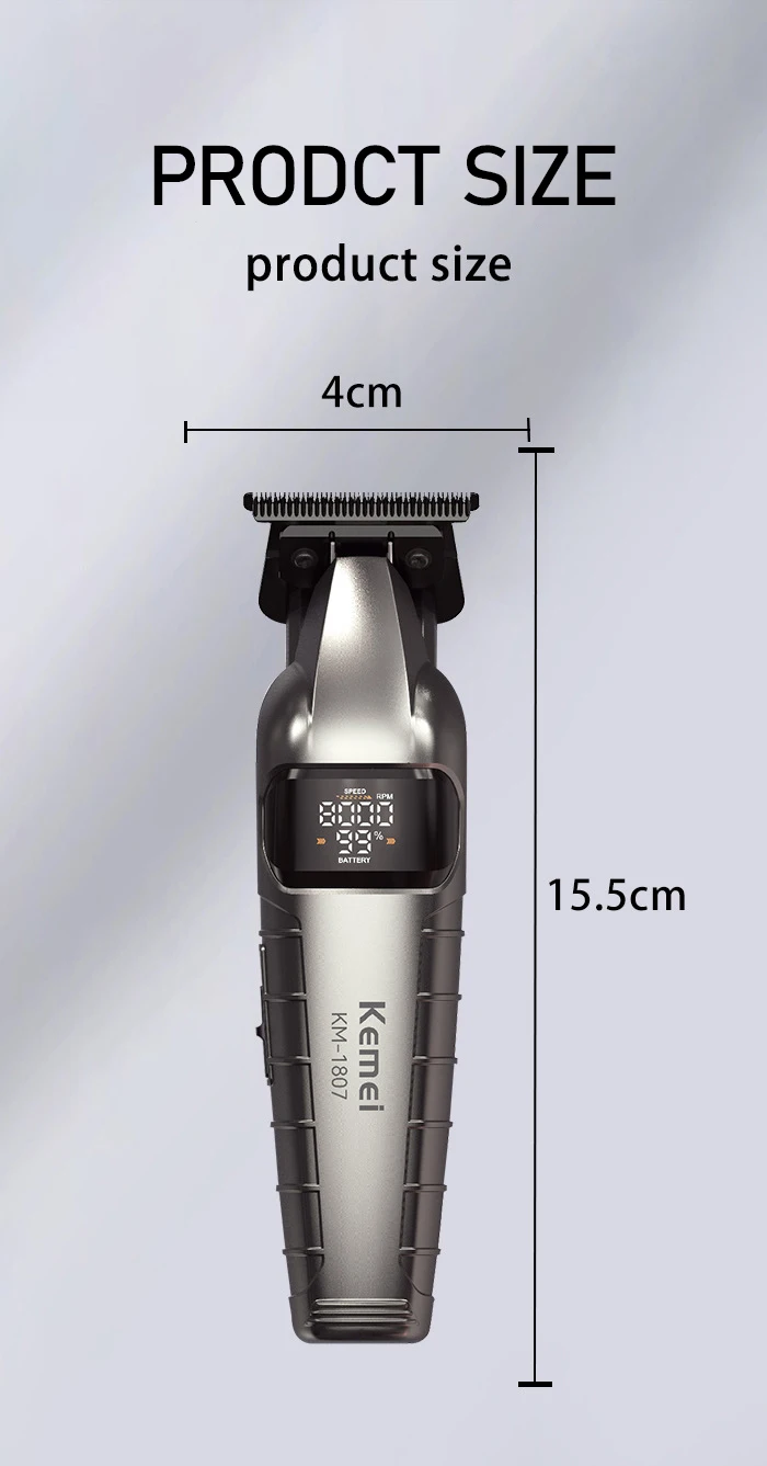 KM-1807 Professional Hair Trimmer by Kome USB Rechargeable Cordless Hair Clippers for Men with LCD Display Hair Cutting Machine