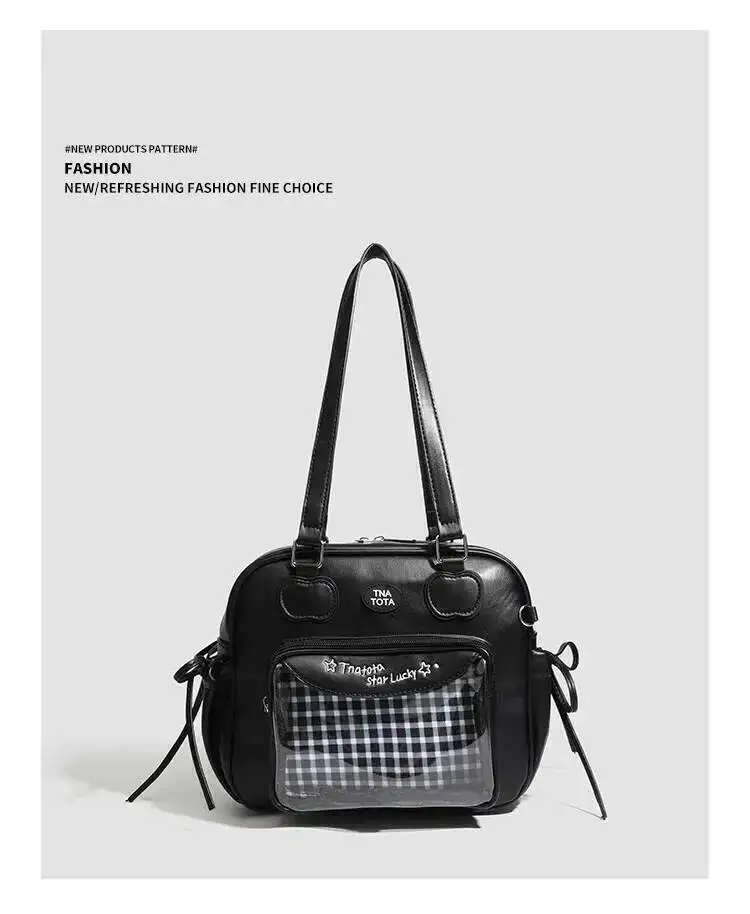Y2K New Japanese Harajuku Ita Bag Large Capacity Shoulder Bag Cute Girl Transparent Bag DIY Badge Display Fashion Crossbody Bags