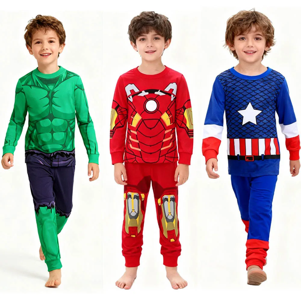 100 Cotton Boys Pajamas Super Hero Kids Pyjamas Children Sleepwear Toddler Baby Nightwear Pijamas Homewear
