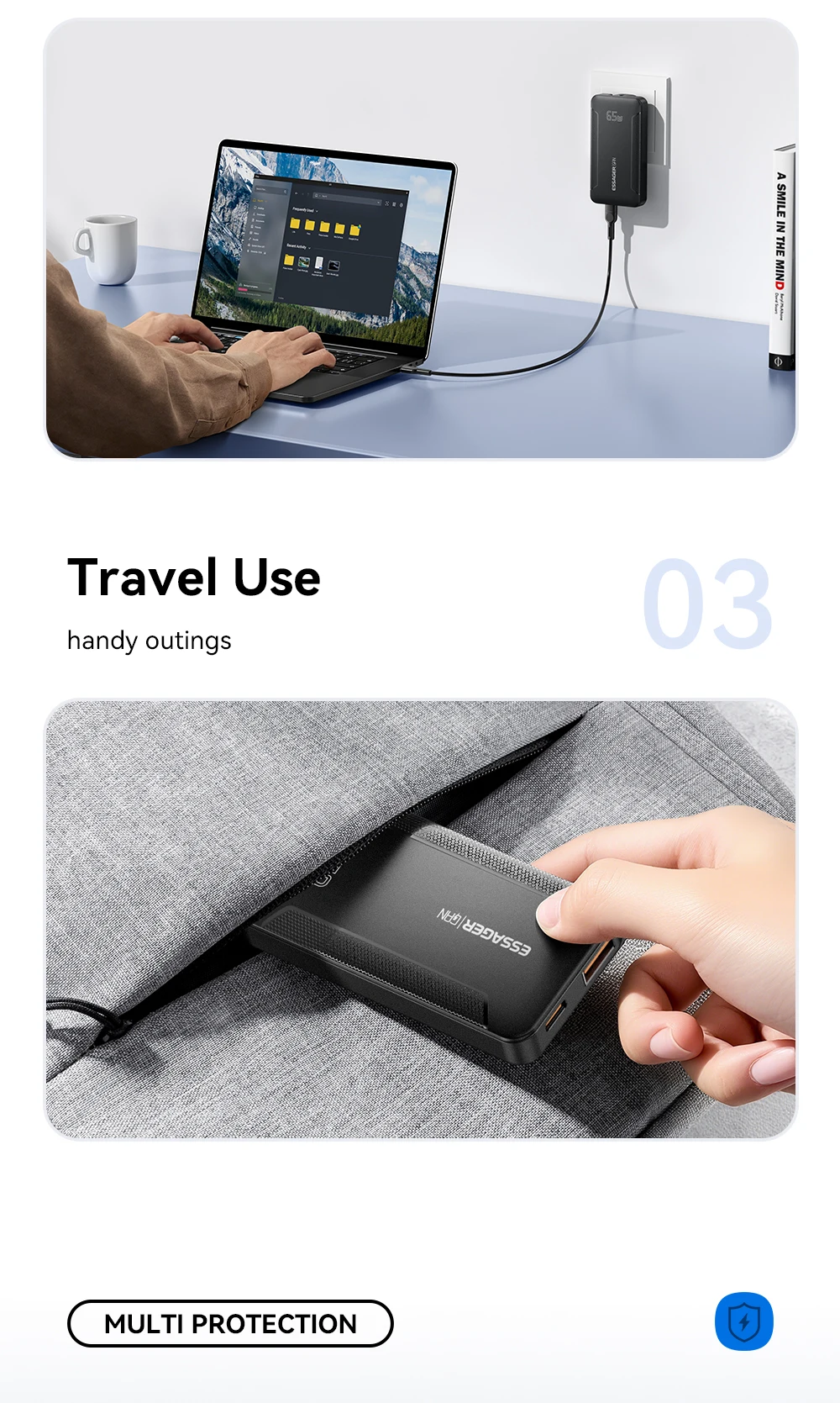 Essager Ultra Thin 65W GaN Pro Travel Charger Quick Charge 4.0 PD3.0 Portable Type C Charger For iPhone Samsung Macbook Laptop