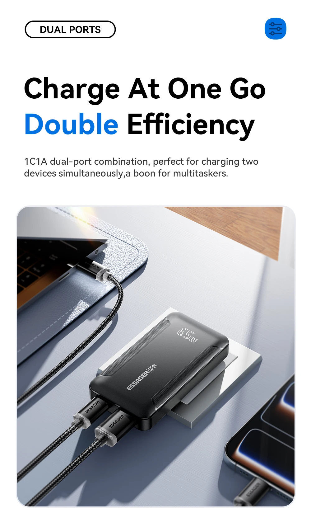 Essager Ultra Thin 65W GaN Pro Travel Charger Quick Charge 4.0 PD3.0 Portable Type C Charger For iPhone Samsung Macbook Laptop