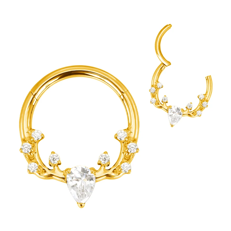 ASTM F136 Titanium Nose Rings PIERC Butterfly/heart/Marquise CZ Ring Hoop EAR Hinged Clicker Earring Labret Tragus Body Piercing