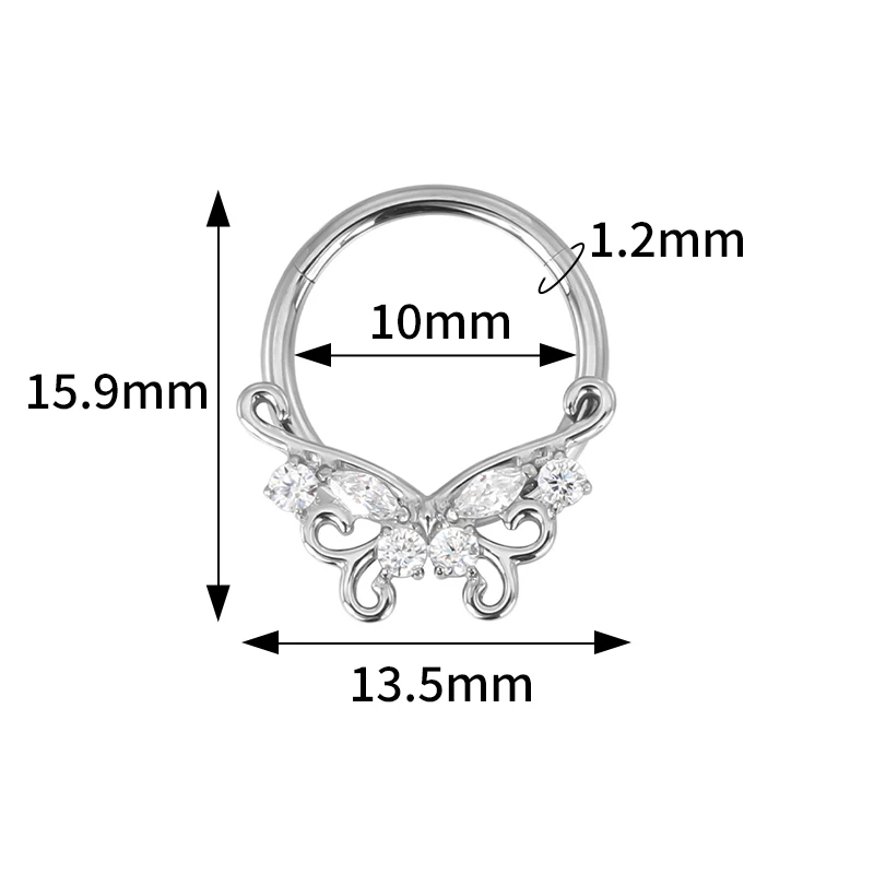 ASTM F136 Titanium Nose Rings PIERC Butterfly/heart/Marquise CZ Ring Hoop EAR Hinged Clicker Earring Labret Tragus Body Piercing