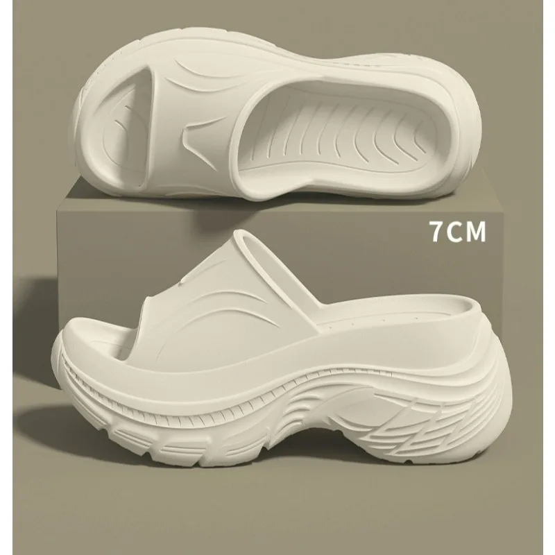 2026 New Comfortable Shock Absorption Thick Bottom Heightening Women's Slippers Summer Home Seaside Beach Non-slip Slippers