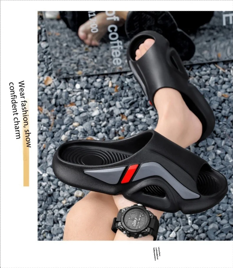 Men's Simple Casual Slip-On Slippers Indoor Anti-Slip Outdoor Lightweight Solid Color Slipper Everyday Sandals