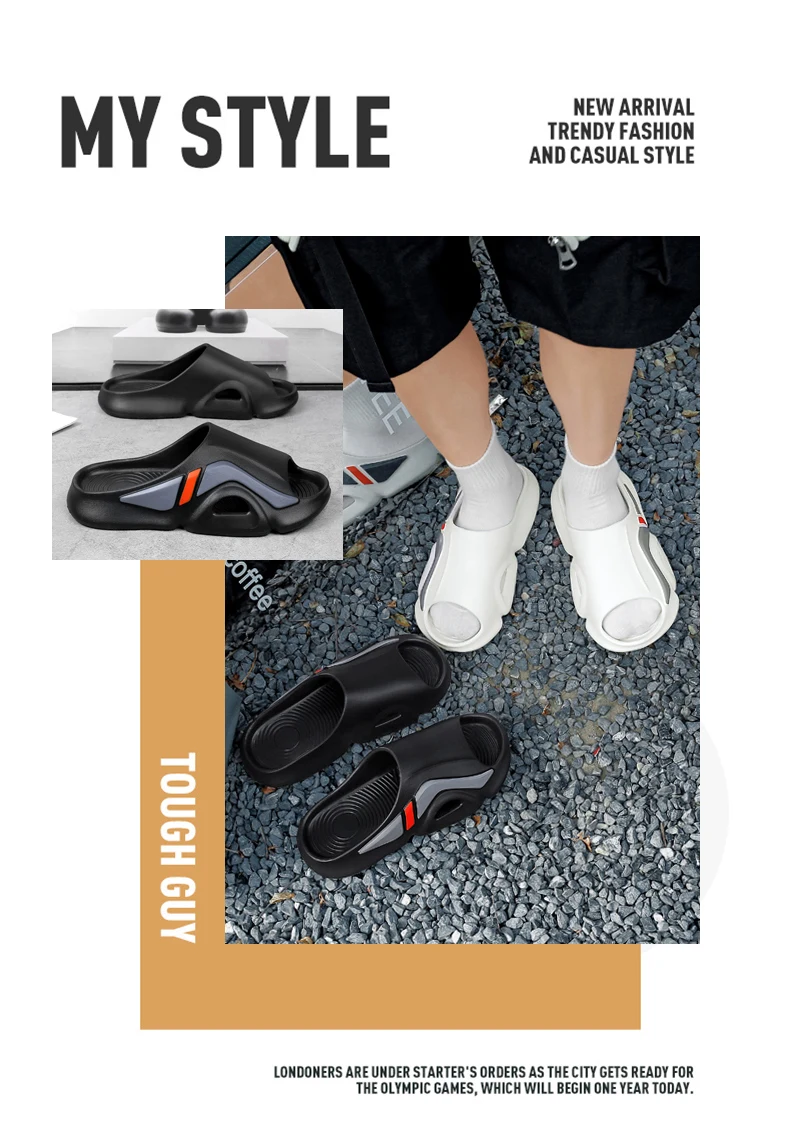 Men's Simple Casual Slip-On Slippers Indoor Anti-Slip Outdoor Lightweight Solid Color Slipper Everyday Sandals