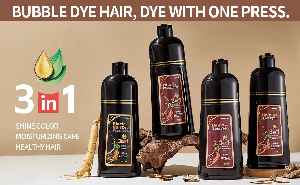 Meidu 3in1 Hair Dye Shampoo Easy to Use Moisturizing & Healthy Hair Care Creating Natural Hair Color,Quick Dyeing for Men Women