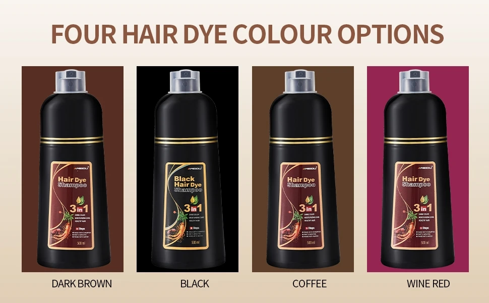 Meidu 3in1 Hair Dye Shampoo Easy to Use Moisturizing & Healthy Hair Care Creating Natural Hair Color,Quick Dyeing for Men Women