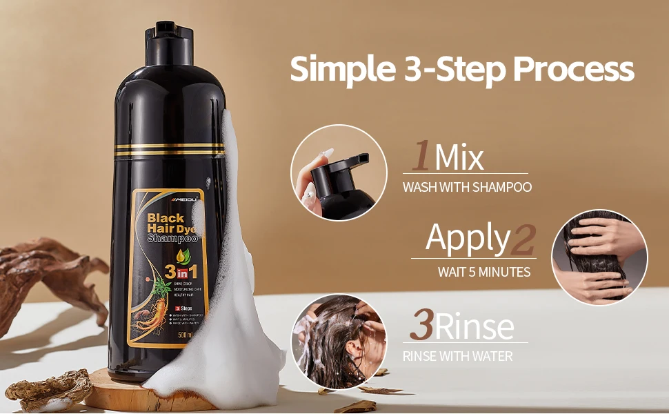 Meidu 3in1 Hair Dye Shampoo Easy to Use Moisturizing & Healthy Hair Care Creating Natural Hair Color,Quick Dyeing for Men Women