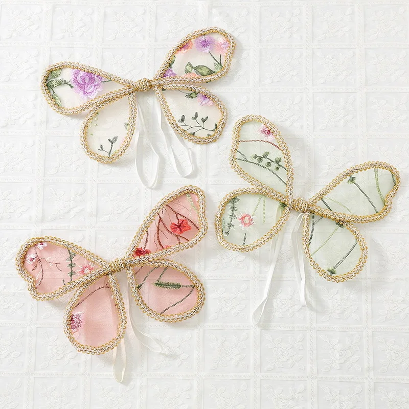 Fairy Wings for Girls Lace Flower Embroidery Butterfly Back Decor Elf Angel Costume Photography Props Stage Performance A0344