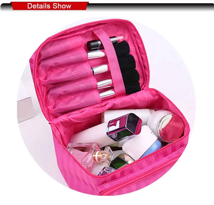 Lattice Big Cosmetic Bag Women Stripe Waterproof Professional Toiletry Kit Wash Necessaire Travel Organizer Make up Box SZL61