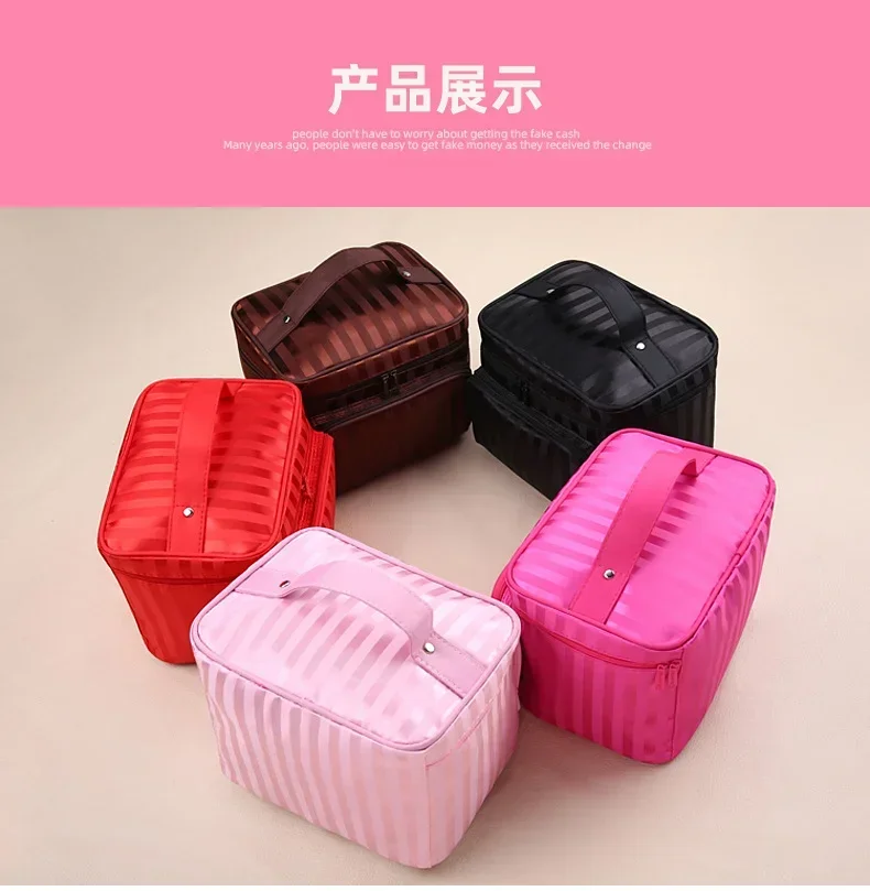 Lattice Big Cosmetic Bag Women Stripe Waterproof Professional Toiletry Kit Wash Necessaire Travel Organizer Make up Box SZL61