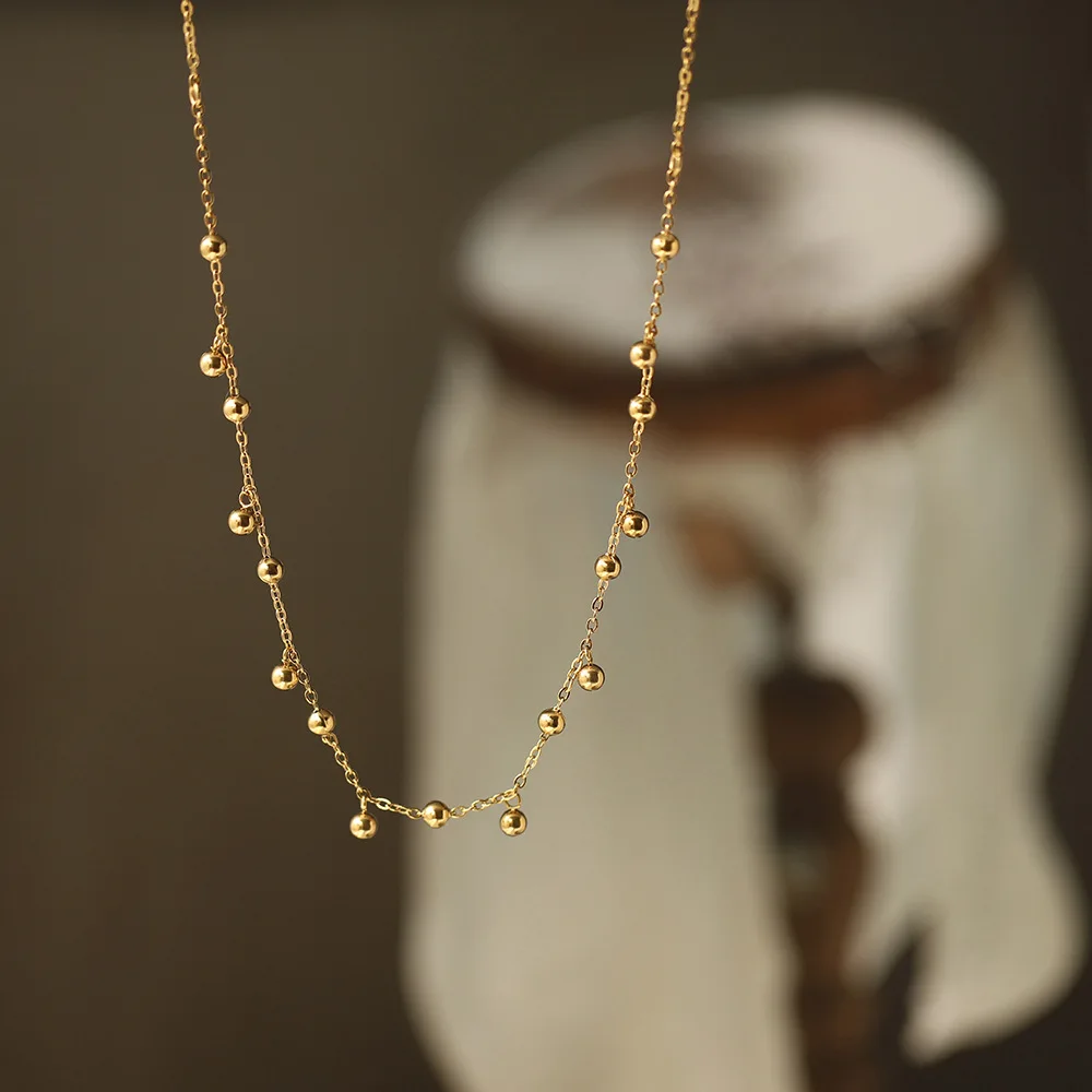 316L Gold Bean Tassel Necklace Waterproof Gold Plated Stainless Steel Choker High Quality Fashion Jewelry Gifts For Ladies