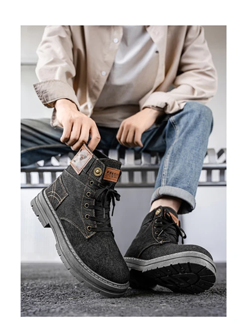 Men's Fashionable Canvas Denim Boots Breathable Outdoor Climbing Boots Versatile Stylish Casual Boot Footwear
