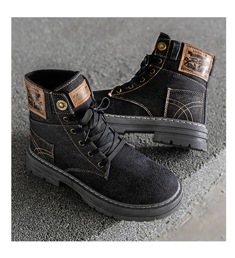 Men's Fashionable Canvas Denim Boots Breathable Outdoor Climbing Boots Versatile Stylish Casual Boot Footwear