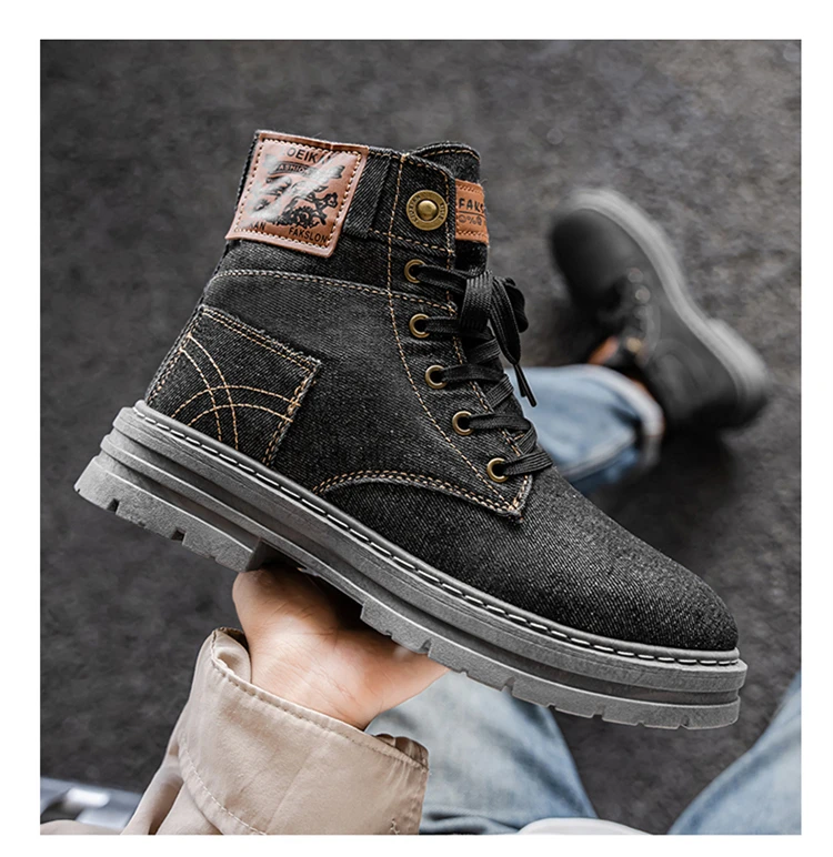Men's Fashionable Canvas Denim Boots Breathable Outdoor Climbing Boots Versatile Stylish Casual Boot Footwear
