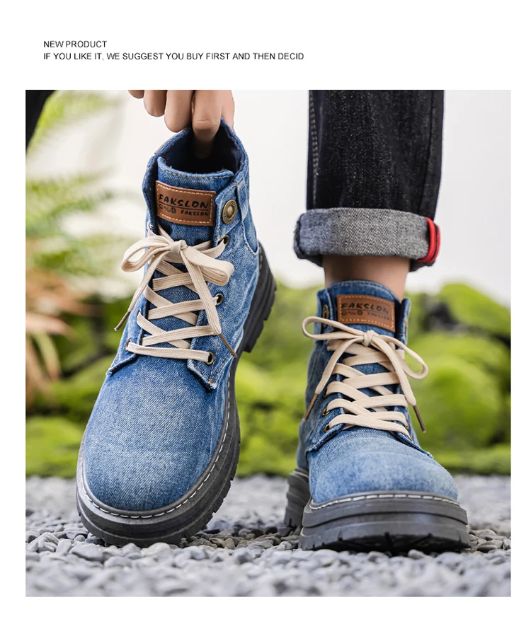 Men's Fashionable Canvas Denim Boots Breathable Outdoor Climbing Boots Versatile Stylish Casual Boot Footwear