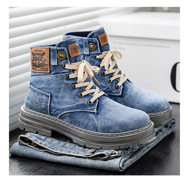 Men's Fashionable Canvas Denim Boots Breathable Outdoor Climbing Boots Versatile Stylish Casual Boot Footwear