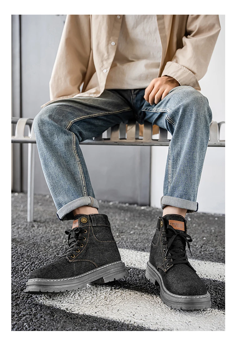 Men's Fashionable Canvas Denim Boots Breathable Outdoor Climbing Boots Versatile Stylish Casual Boot Footwear