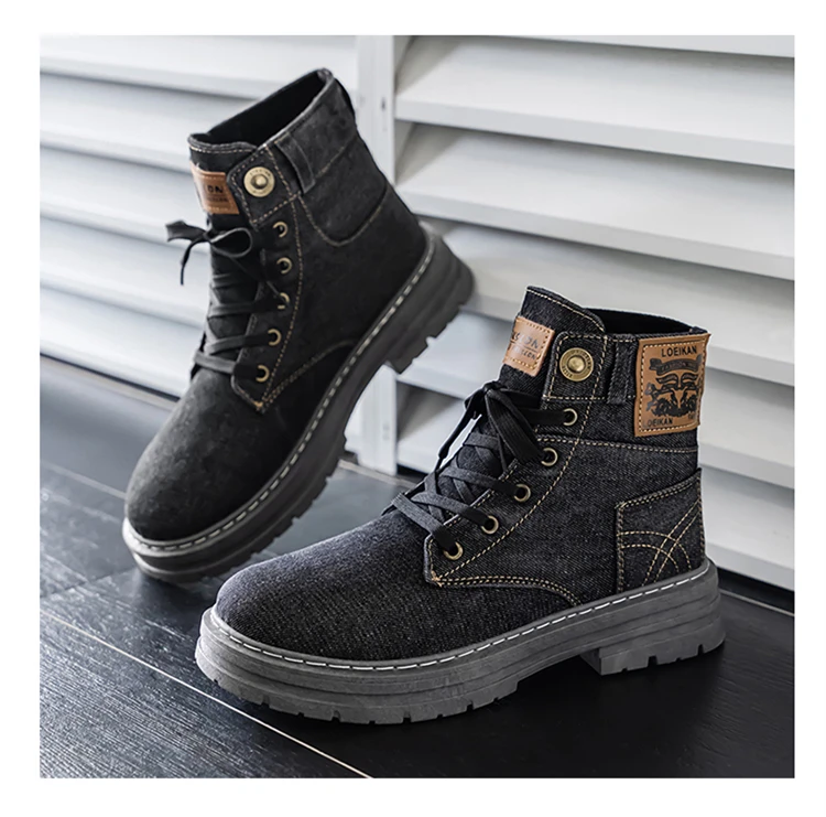 Men's Fashionable Canvas Denim Boots Breathable Outdoor Climbing Boots Versatile Stylish Casual Boot Footwear