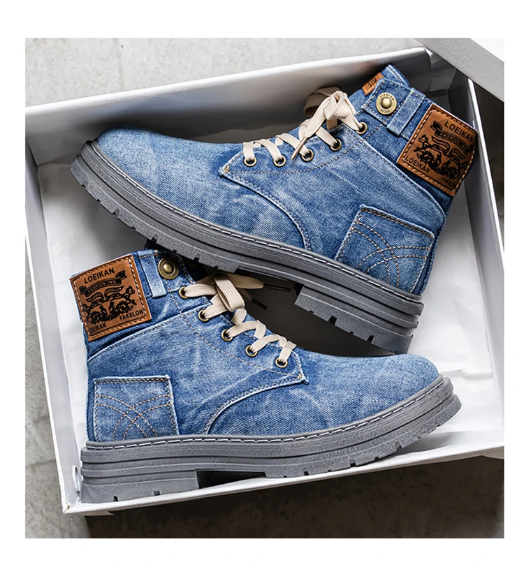 Men's Fashionable Canvas Denim Boots Breathable Outdoor Climbing Boots Versatile Stylish Casual Boot Footwear