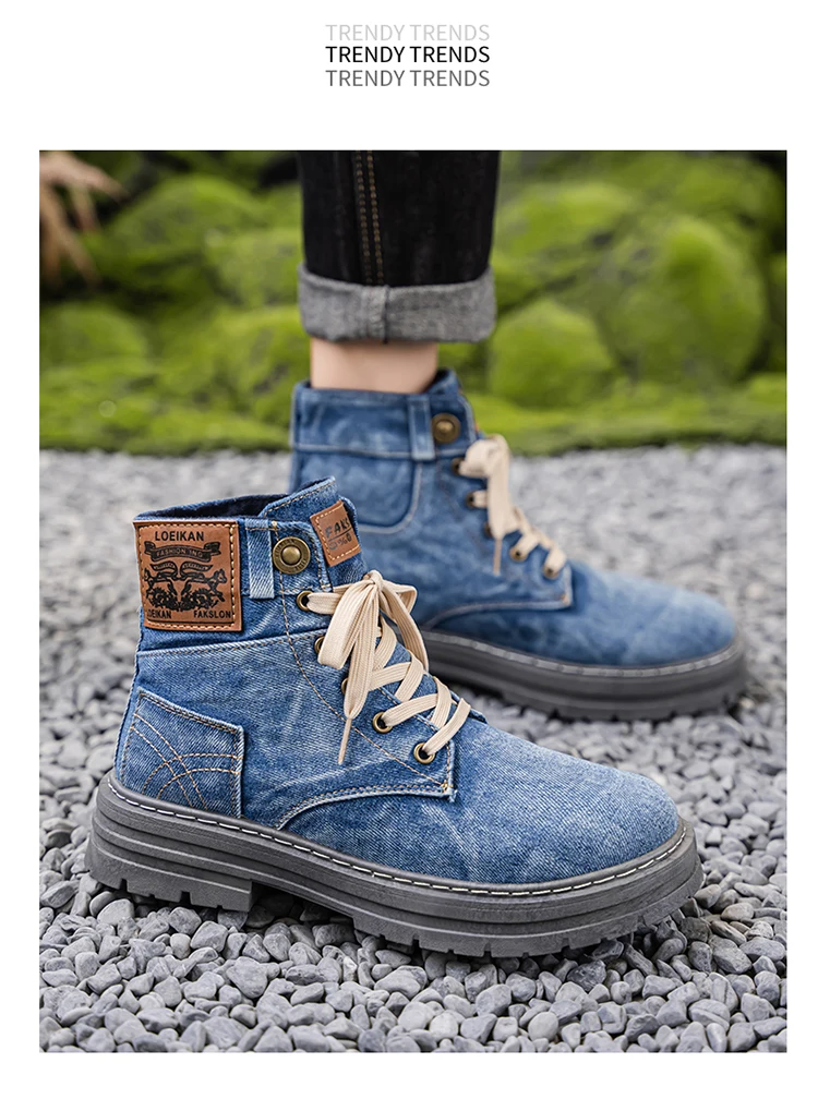Men's Fashionable Canvas Denim Boots Breathable Outdoor Climbing Boots Versatile Stylish Casual Boot Footwear