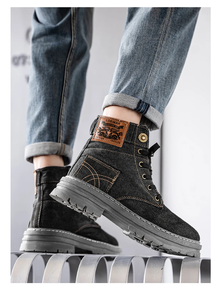 Men's Fashionable Canvas Denim Boots Breathable Outdoor Climbing Boots Versatile Stylish Casual Boot Footwear