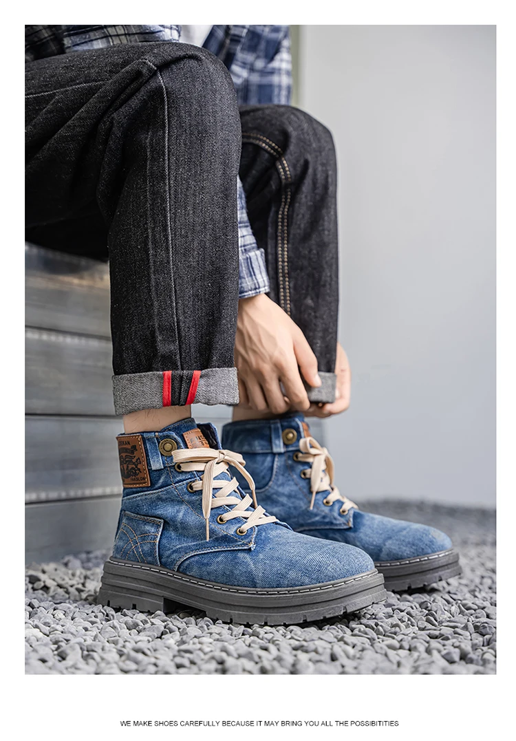 Men's Fashionable Canvas Denim Boots Breathable Outdoor Climbing Boots Versatile Stylish Casual Boot Footwear