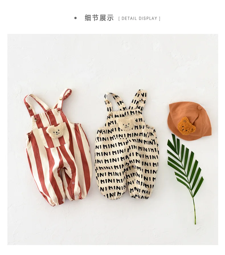 Striped Baby One Piece Rompers 2026 Spring New Infant Baby Overalls Bear Doll Infant Girls Jumpsuits Boys Bottoms Outfit
