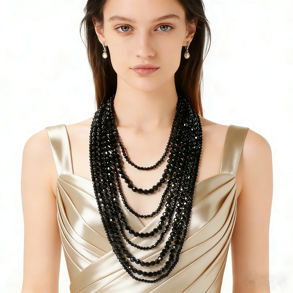Multi-Layer Bohemian Style Black Beaded Necklace for Women Fashionable Personality Cross-Border Jewelry Accessory
