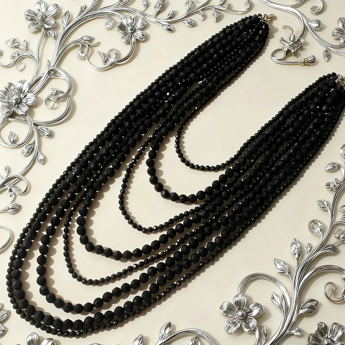 Multi-Layer Bohemian Style Black Beaded Necklace for Women Fashionable Personality Cross-Border Jewelry Accessory