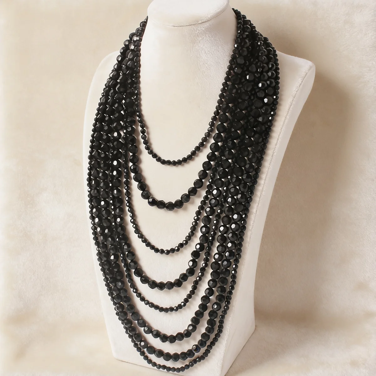 Multi-Layer Bohemian Style Black Beaded Necklace for Women Fashionable Personality Cross-Border Jewelry Accessory