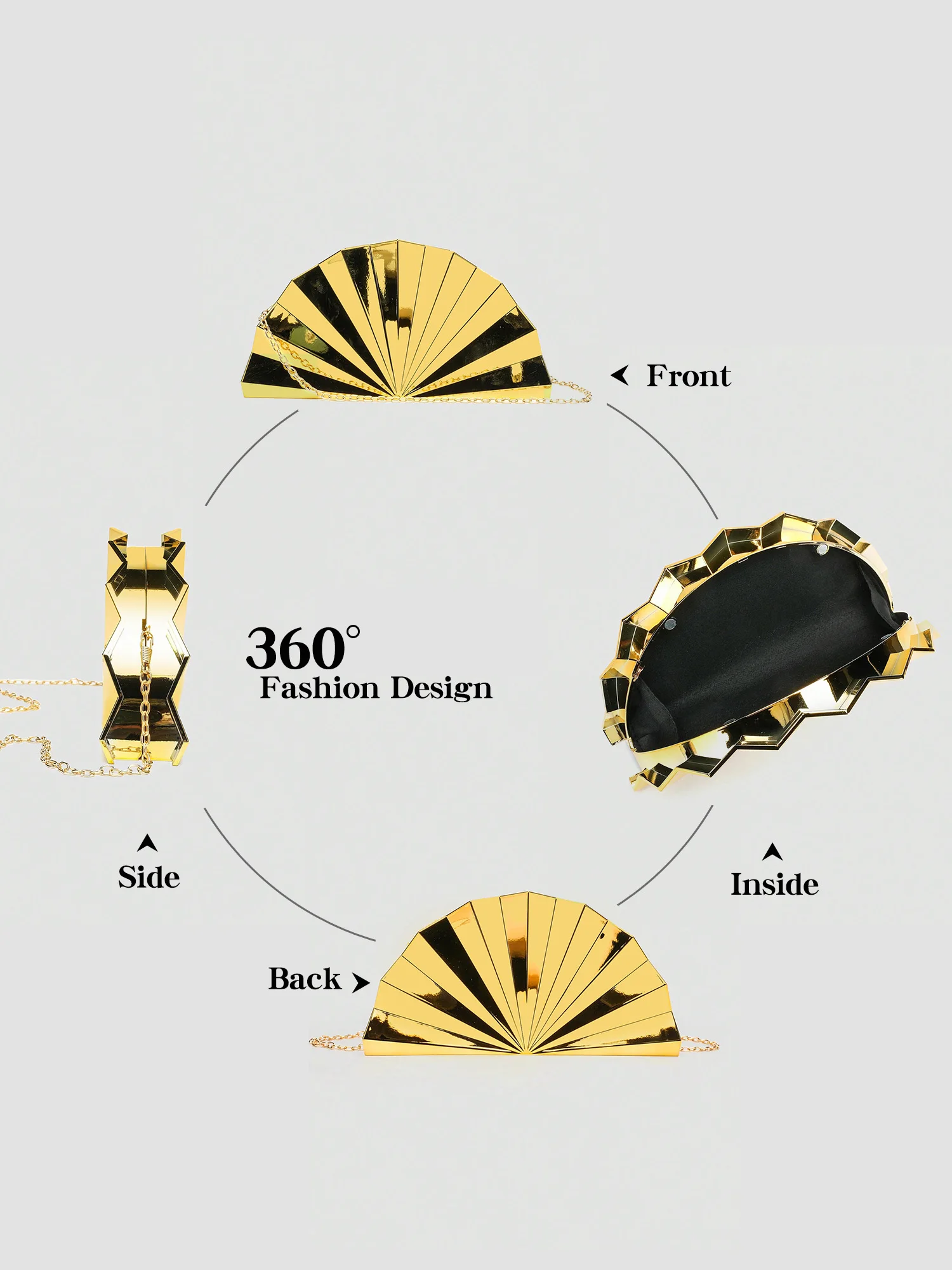 Stylish Gold Acrylic Evening Bag Party Bag Women's Chain Crossbody Bag Glossy Shoulder Bag Luxury Designer Fan-Shaped Clutch