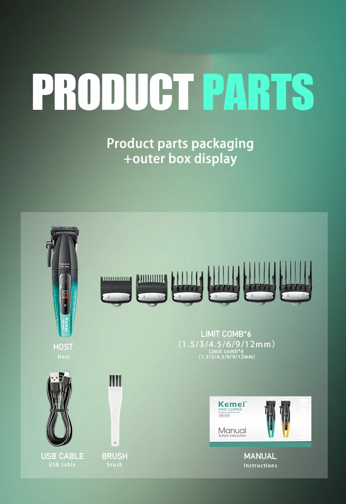 Kemei 1819 Electric Hair Clippers Men Professional Rechargeable Cordless Hair Cutting Machine High Quality Hair Trimmer Barber