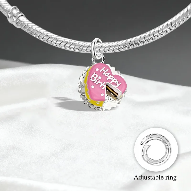 Adjustable 925 Sterling Silver Vintage Pendants Birthday Cake Love Heart Charms Beads Fit Original Bracelet Necklace DIY Jewelry
