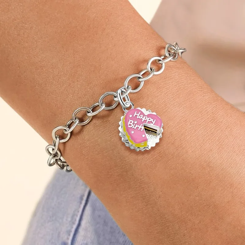 Adjustable 925 Sterling Silver Vintage Pendants Birthday Cake Love Heart Charms Beads Fit Original Bracelet Necklace DIY Jewelry