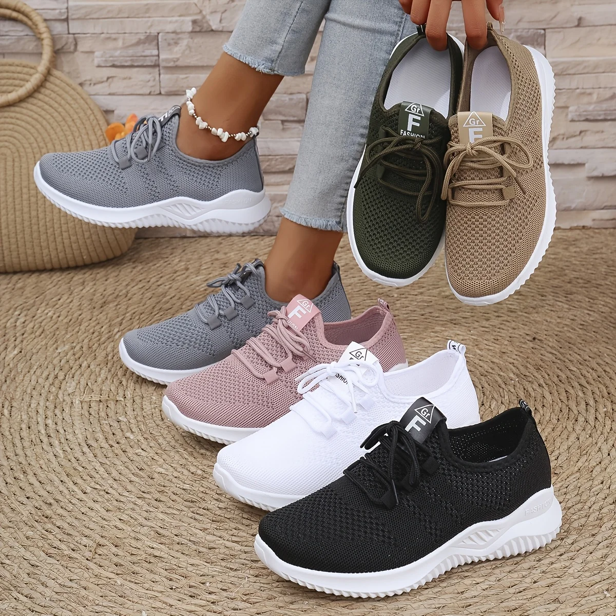 Women's Leisure Sports Shoes in Solid Colors with Knit Upper and Soft Soles for Running Tennis and Workouts Ideal for Travel