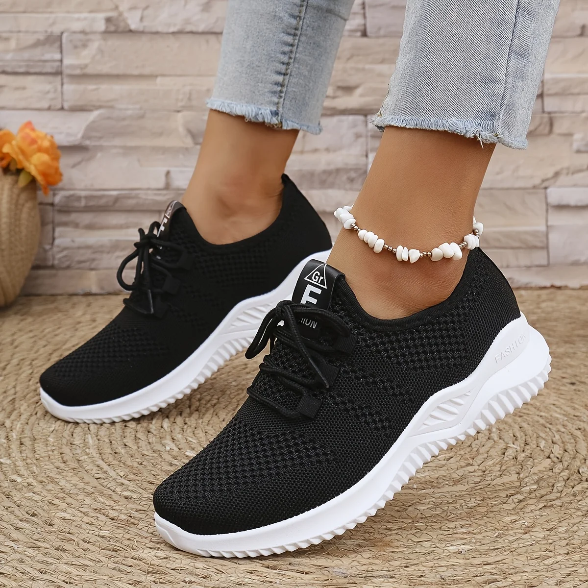 Women's Leisure Sports Shoes in Solid Colors with Knit Upper and Soft Soles for Running Tennis and Workouts Ideal for Travel