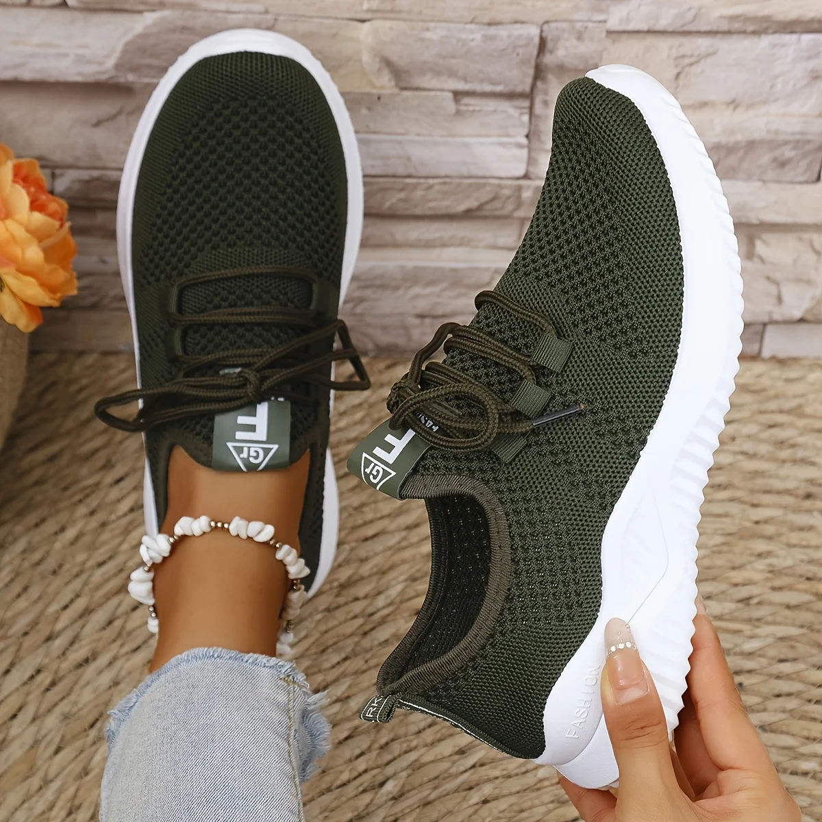 Women's Leisure Sports Shoes in Solid Colors with Knit Upper and Soft Soles for Running Tennis and Workouts Ideal for Travel
